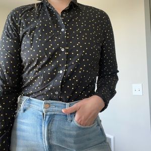 J. Crew black and gold polka dot Perfect Shirt